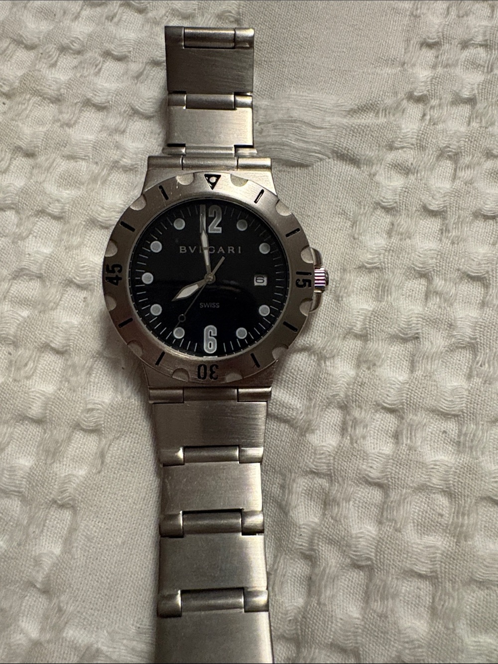 Bulgari Stainless Steel Men's Bracelet Watch - Silver Tone